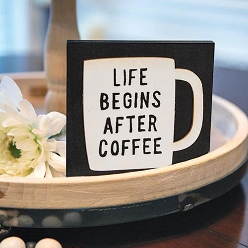 ๐ Life Begins After Coffee 4.5" Square Block - Image 2