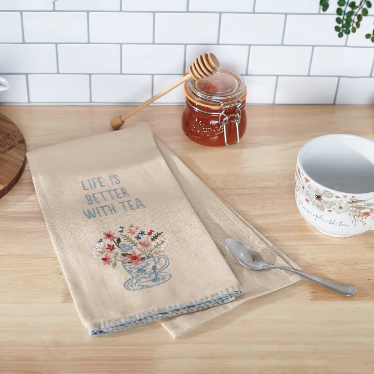 Life Is Better With Tea Embroidered Kitchen Towel - Image 3