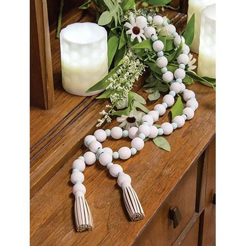 Light Blue & White Farmhouse Bead Garland 49" Long - Image 2