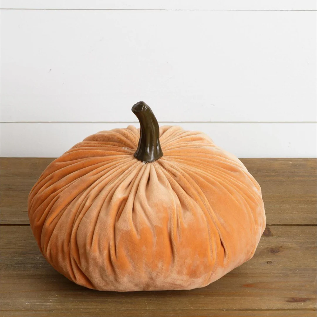 Light Orange 9" Velvet Pumpkin Decoration