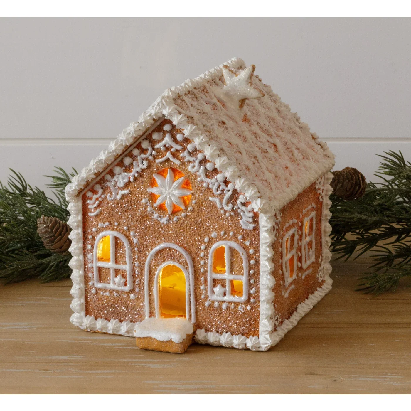 Lighted Gingerbread House With Snowy Roof 6.5" H