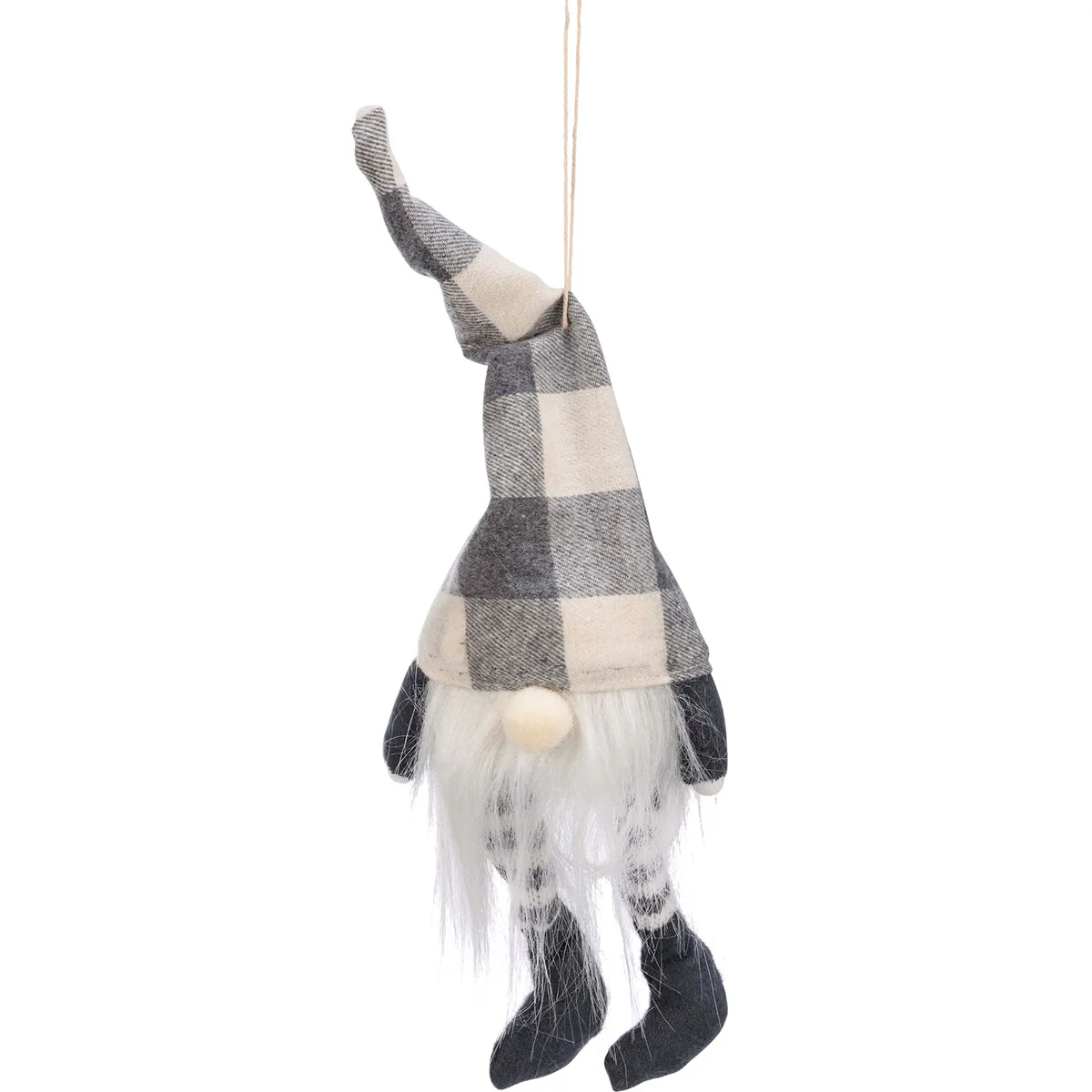 ๐ Lighted Grey Buffalo Check Gnome Ornament