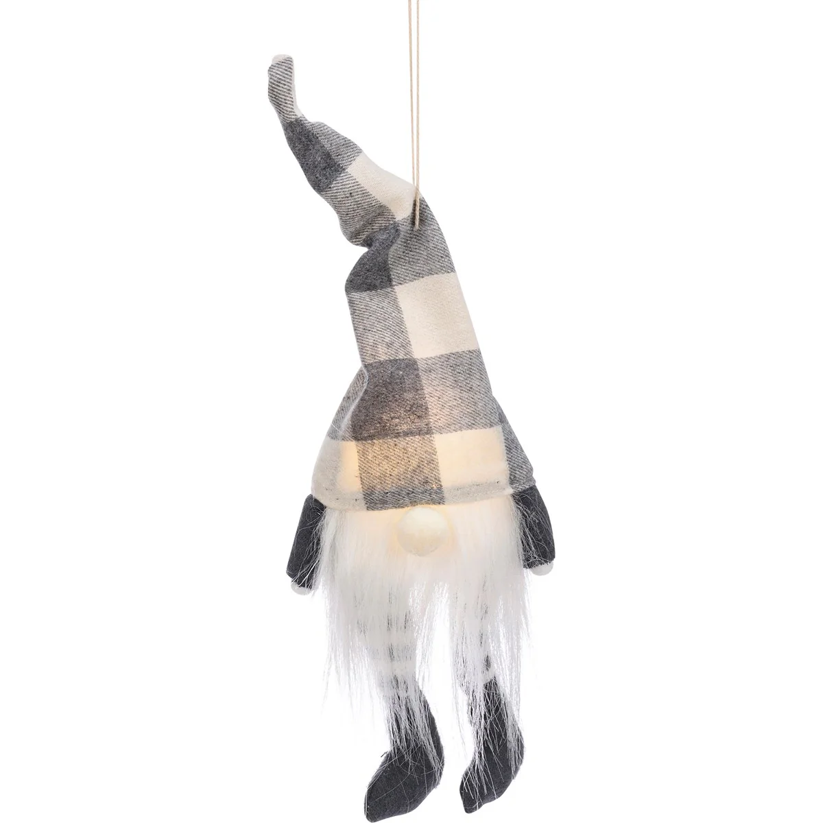 ๐ Lighted Grey Buffalo Check Gnome Ornament - Image 4