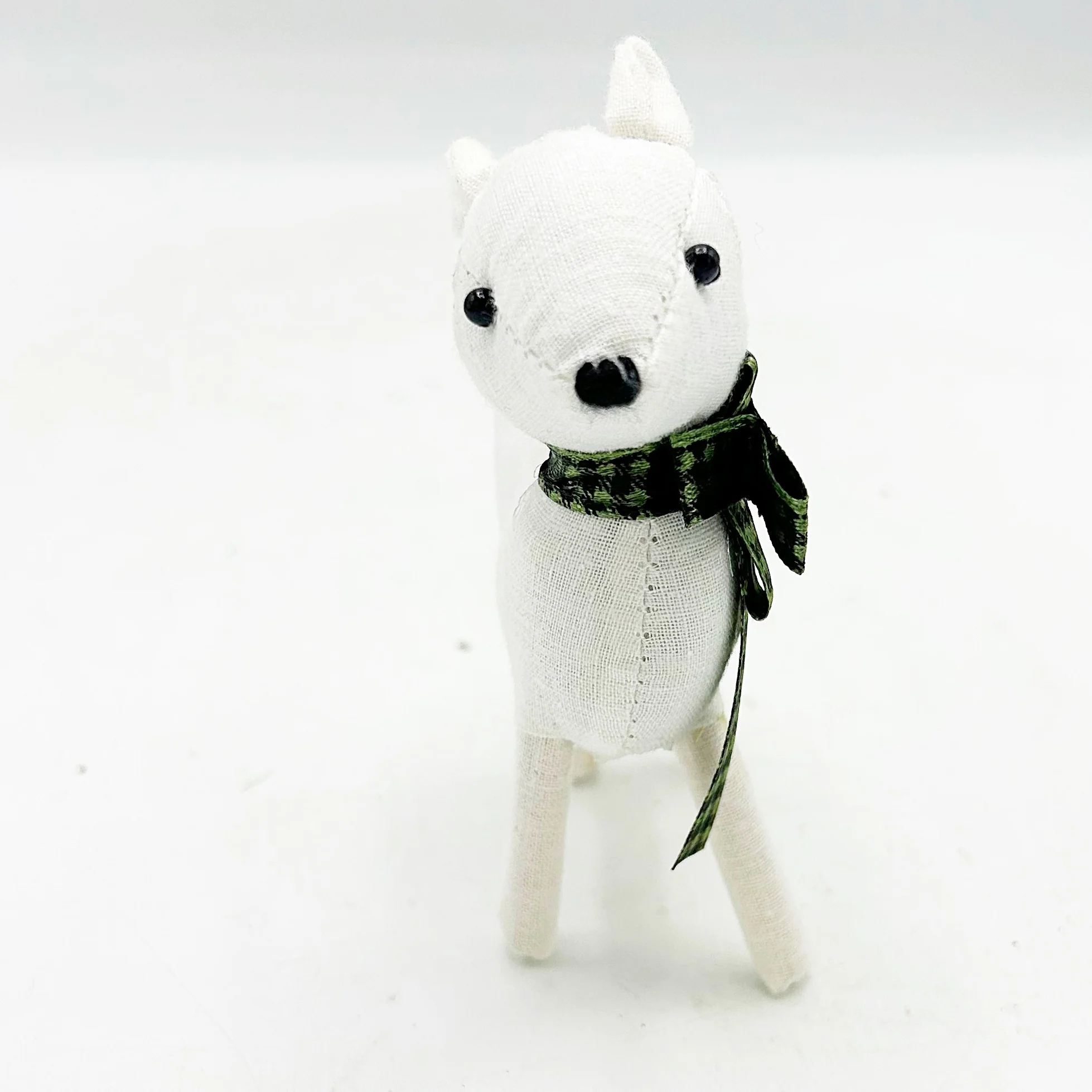 π Little Deer With Christmas Green and Black Plaid Scarf Fabric Figure - Image 2