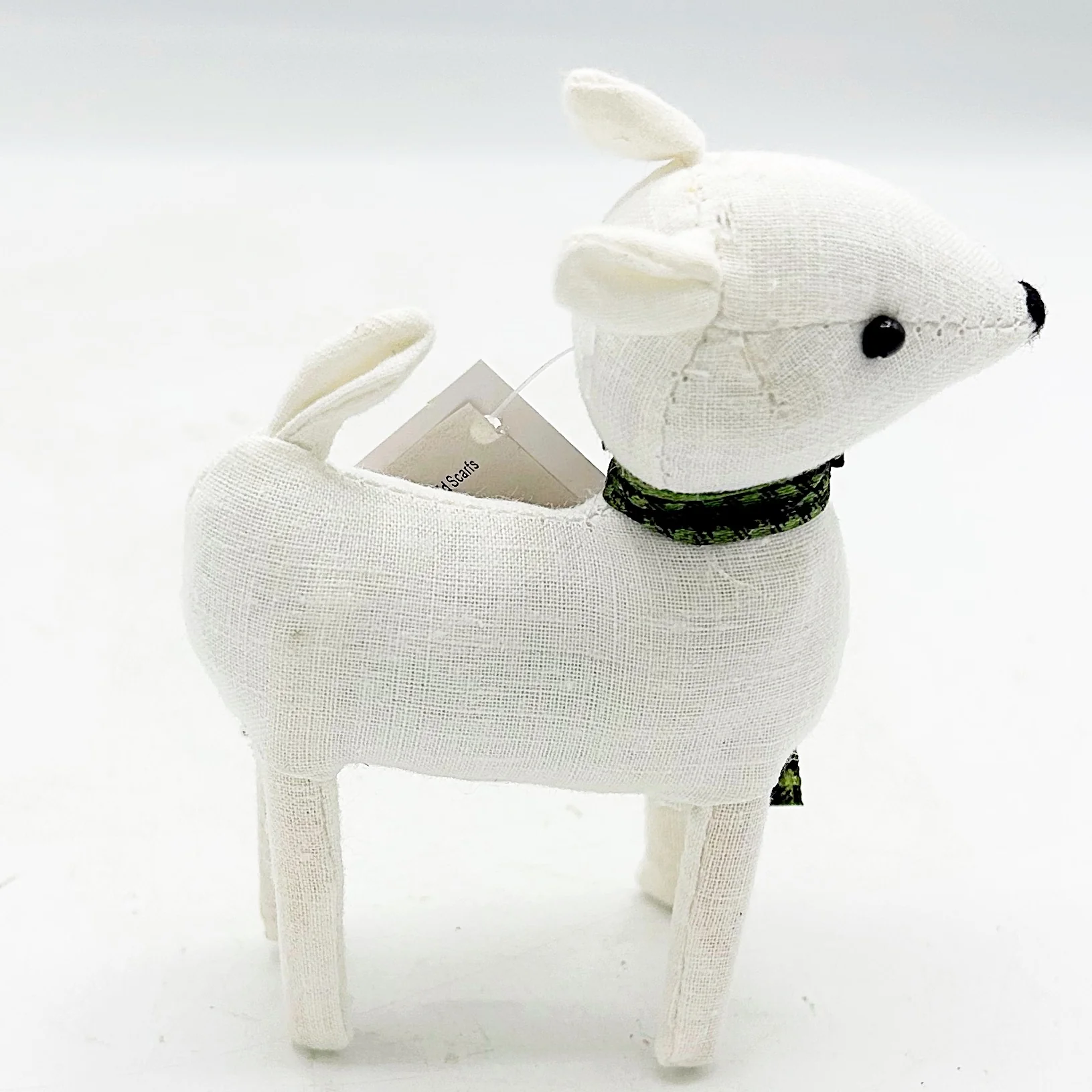π Little Deer With Christmas Green and Black Plaid Scarf Fabric Figure - Image 3