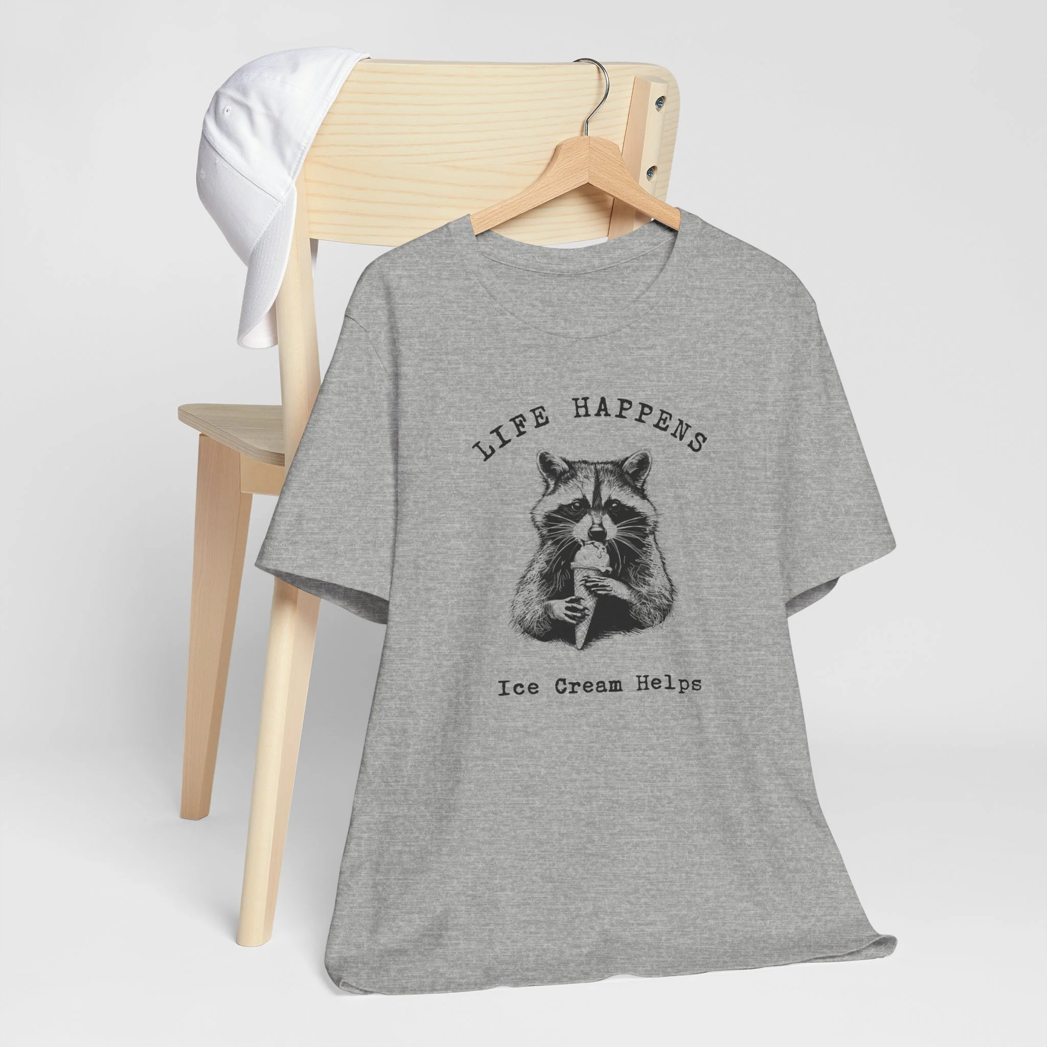 💙 Life Happens Ice Cream Helps Raccoon Cozy T-Shirt - Image 10