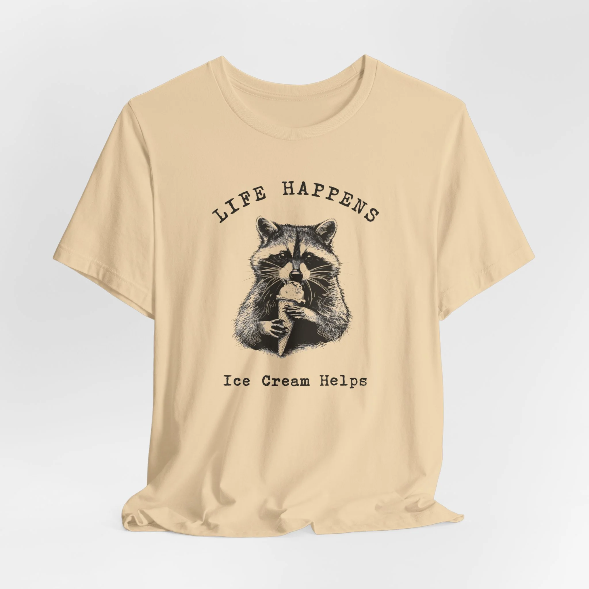 💙 Life Happens Ice Cream Helps Raccoon Cozy T-Shirt - Image 12