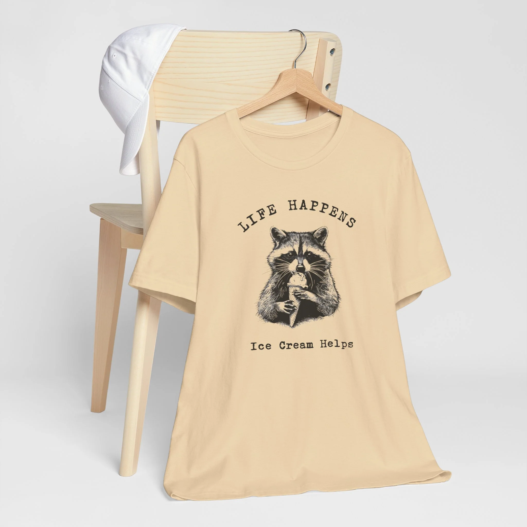 💙 Life Happens Ice Cream Helps Raccoon Cozy T-Shirt - Image 13
