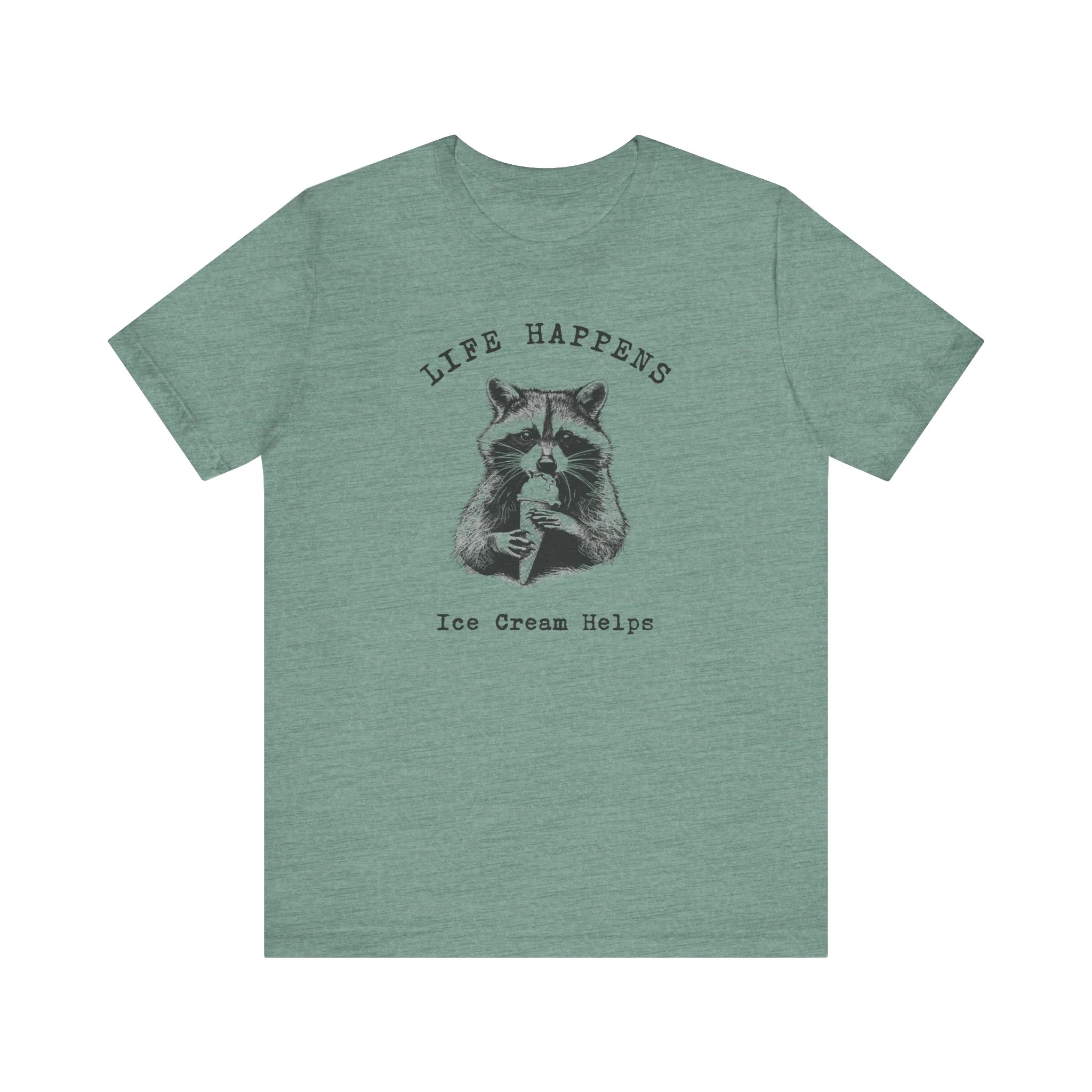 💙 Life Happens Ice Cream Helps Raccoon Cozy T-Shirt - Image 14