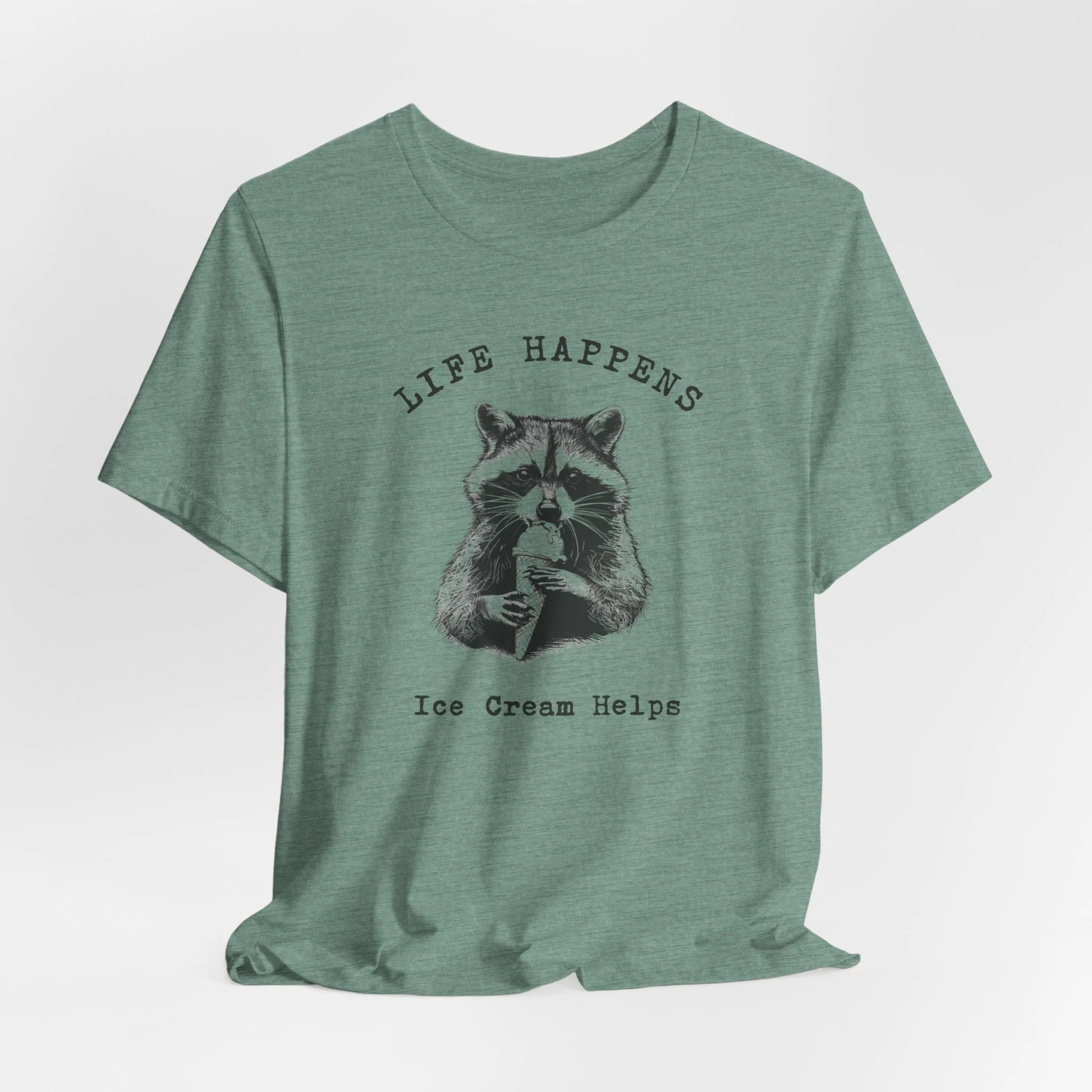 💙 Life Happens Ice Cream Helps Raccoon Cozy T-Shirt - Image 15