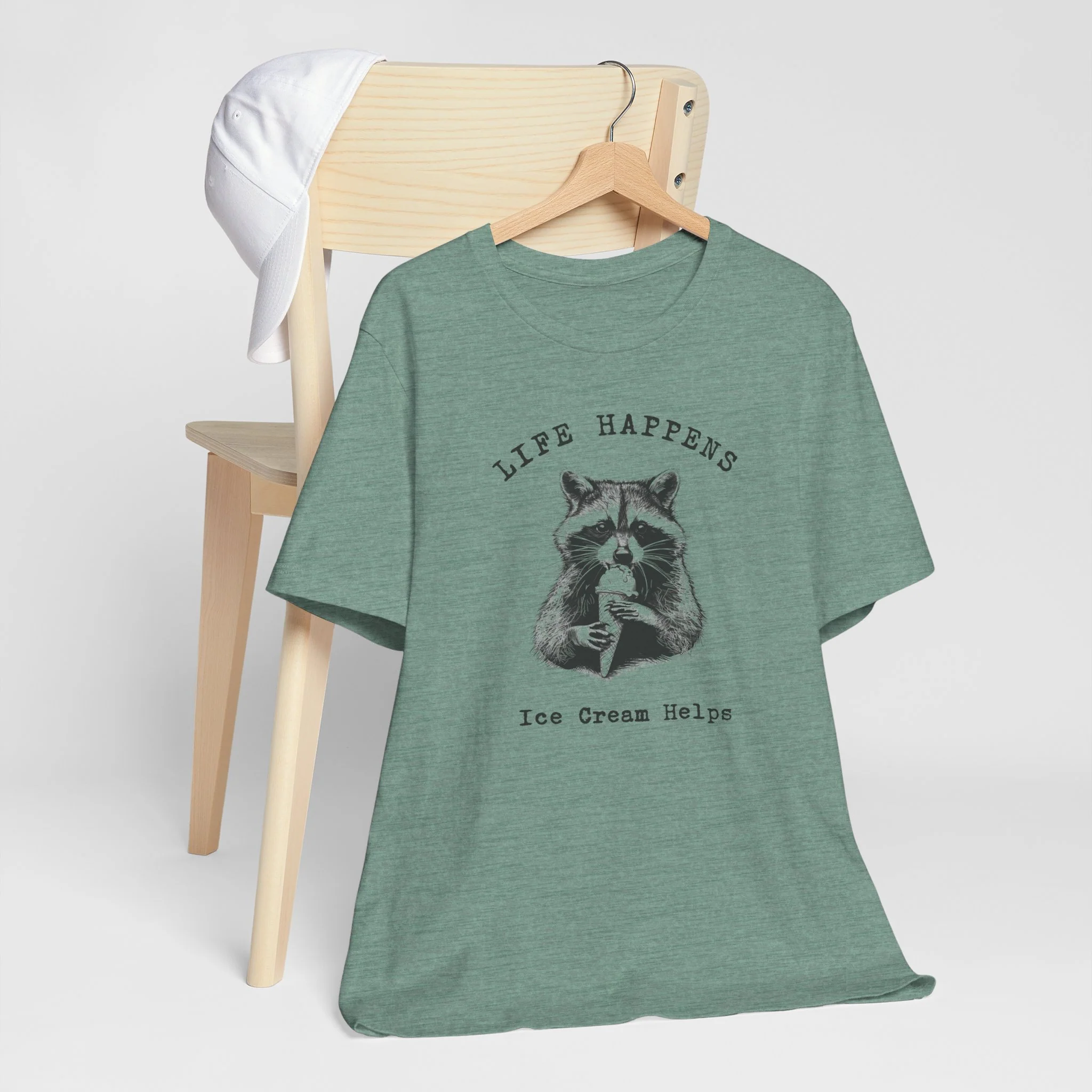 💙 Life Happens Ice Cream Helps Raccoon Cozy T-Shirt - Image 16