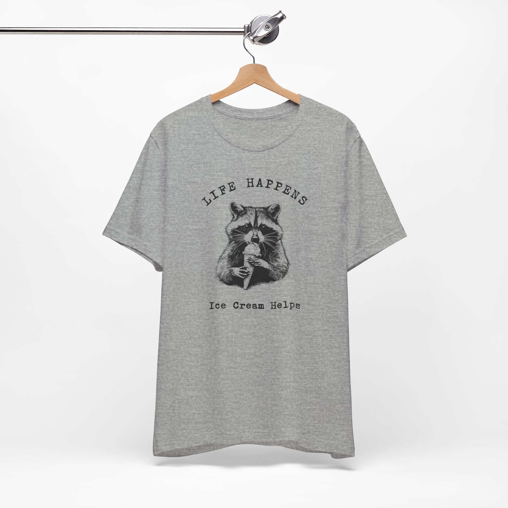 💙 Life Happens Ice Cream Helps Raccoon Cozy T-Shirt - Image 2
