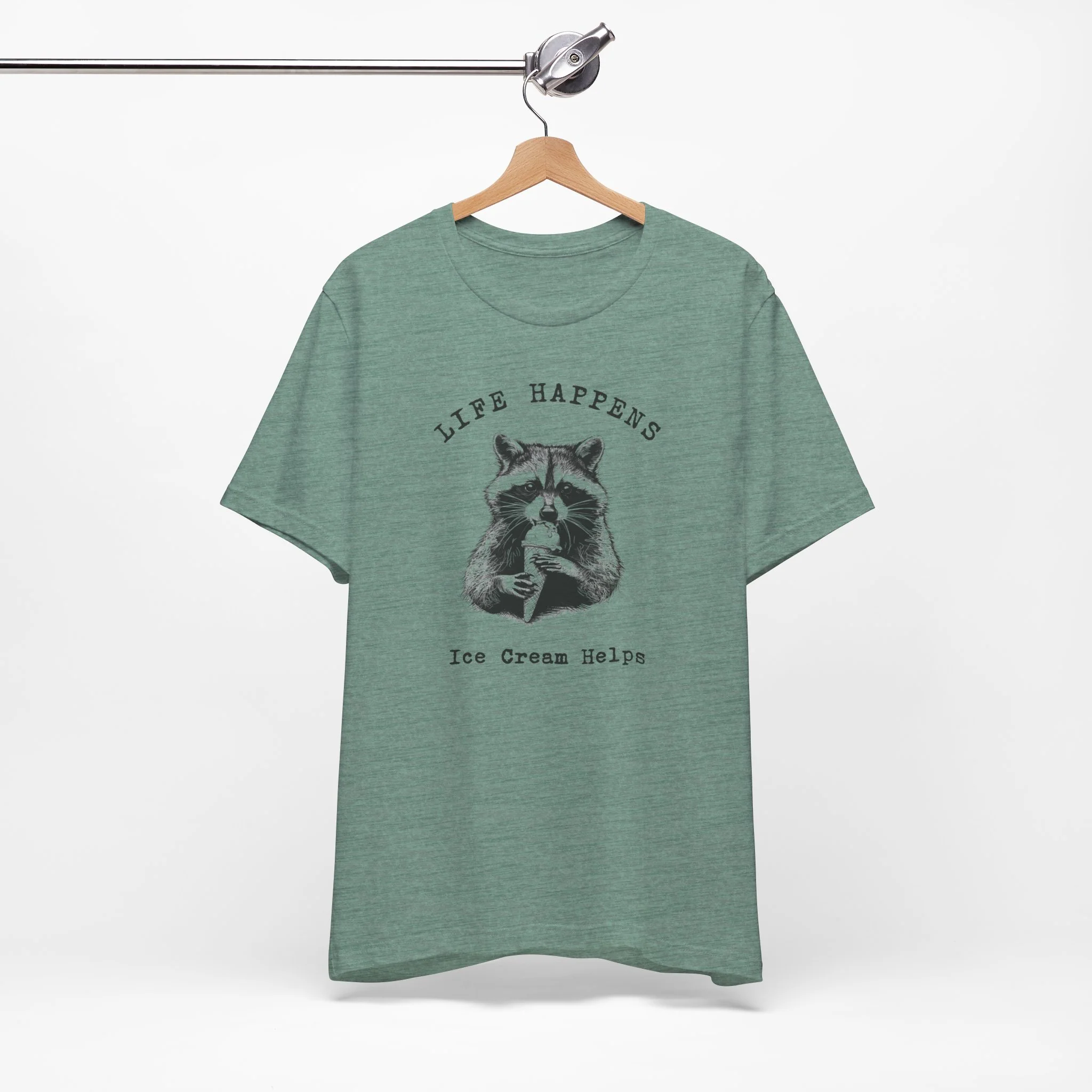 💙 Life Happens Ice Cream Helps Raccoon Cozy T-Shirt - Image 4