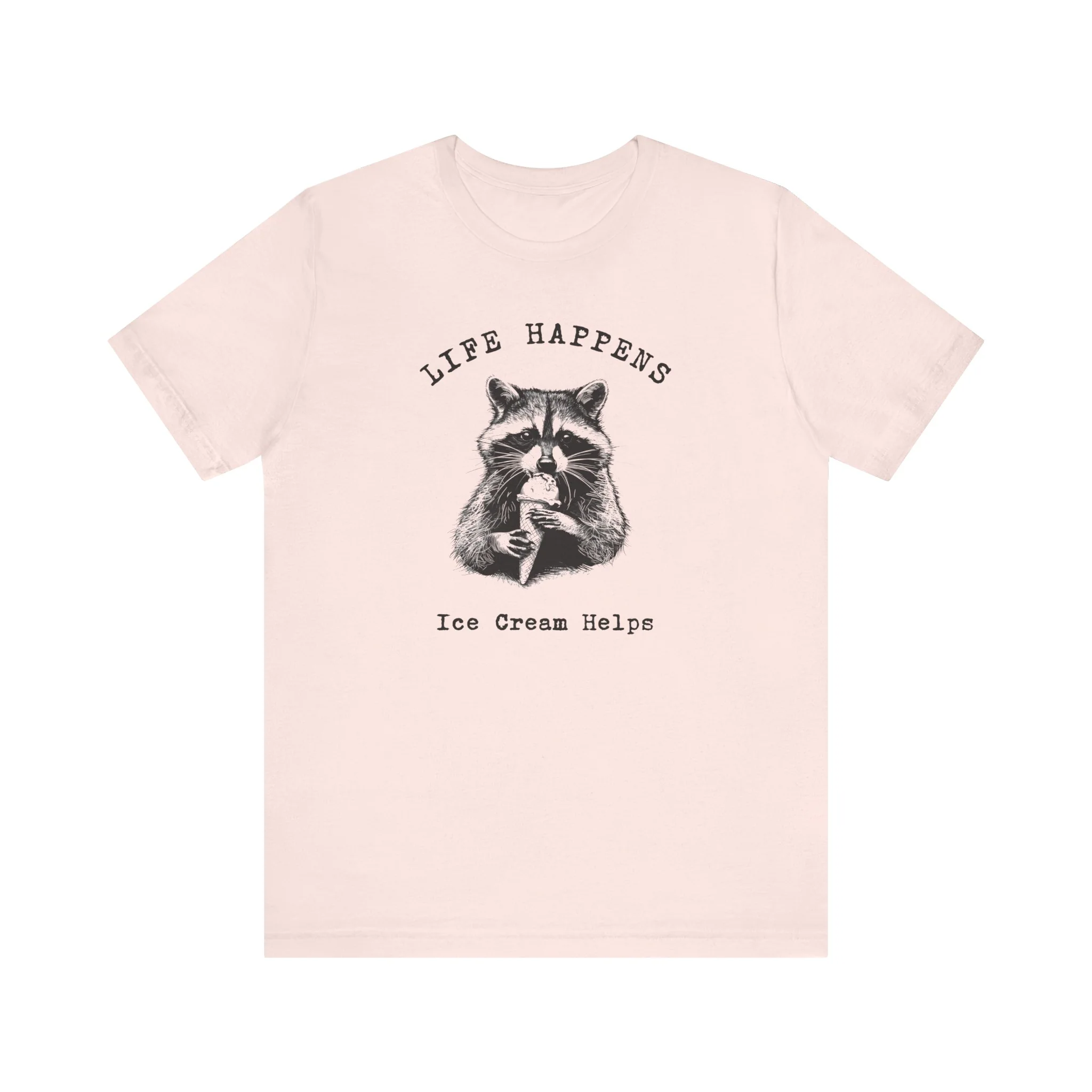 💙 Life Happens Ice Cream Helps Raccoon Cozy T-Shirt - Image 5