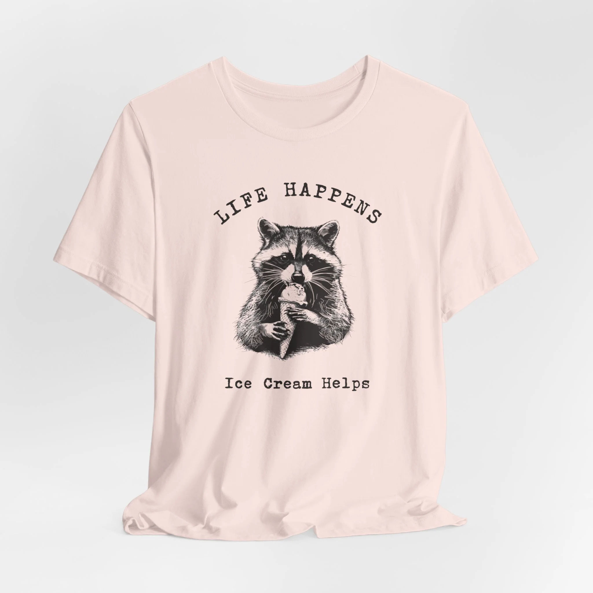 💙 Life Happens Ice Cream Helps Raccoon Cozy T-Shirt - Image 6