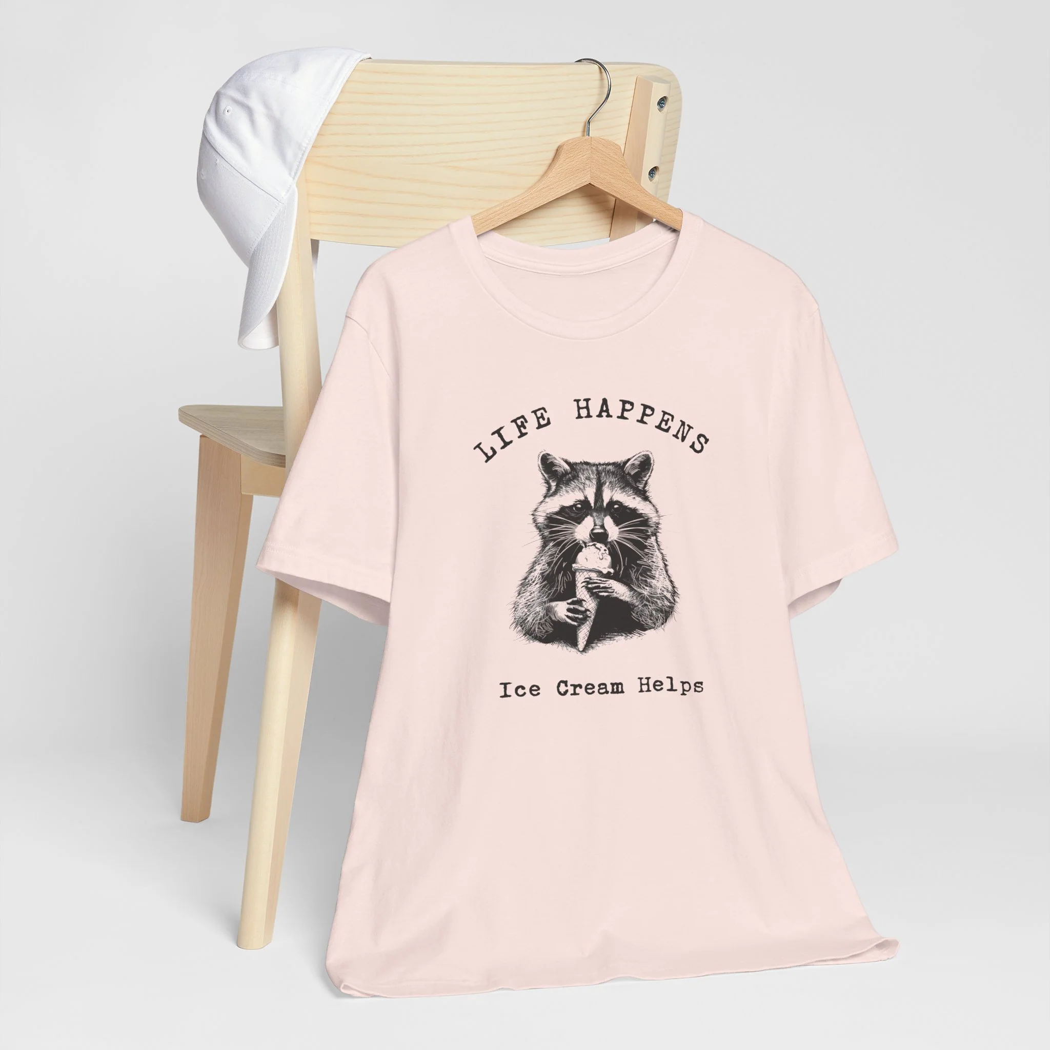 💙 Life Happens Ice Cream Helps Raccoon Cozy T-Shirt - Image 7