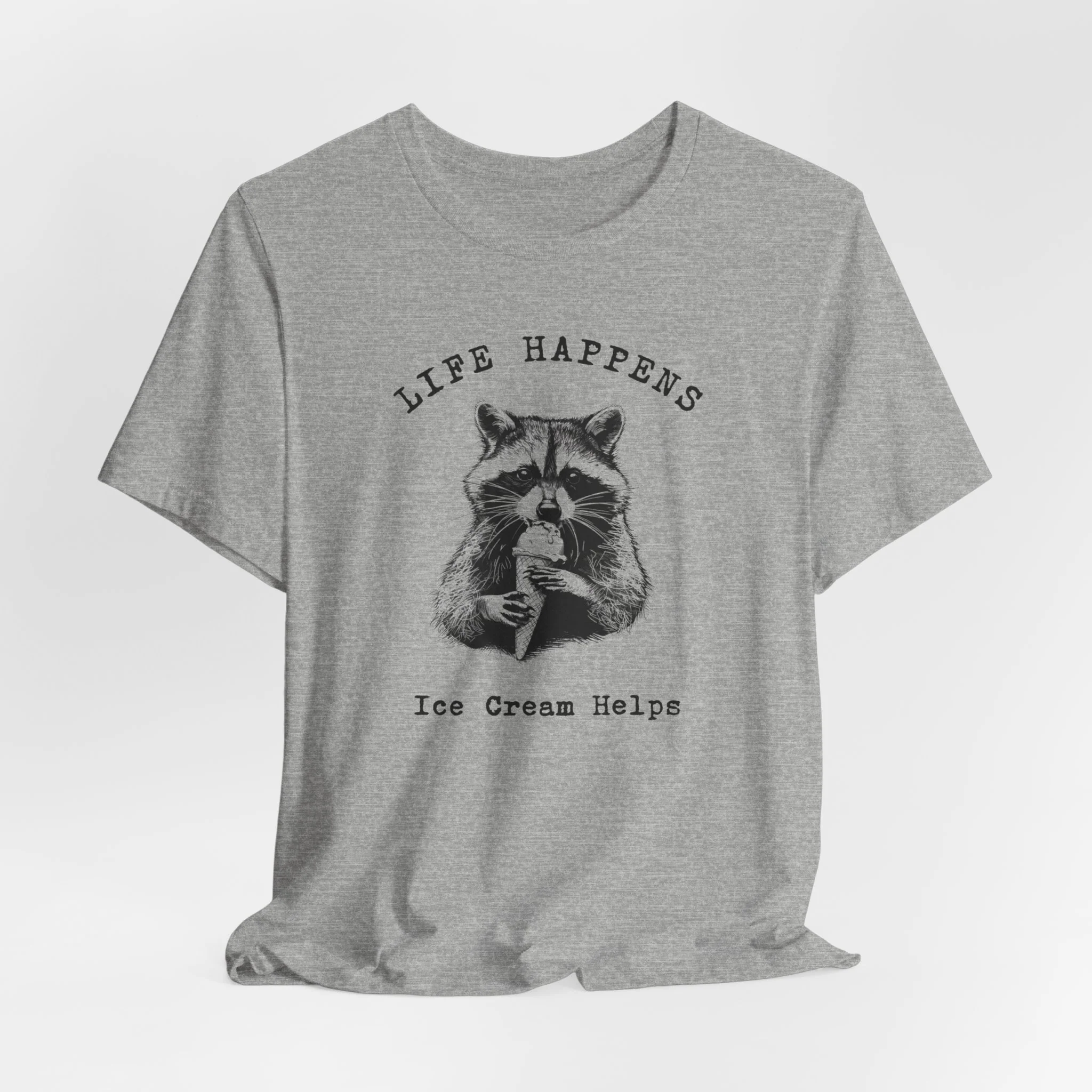 💙 Life Happens Ice Cream Helps Raccoon Cozy T-Shirt - Image 9