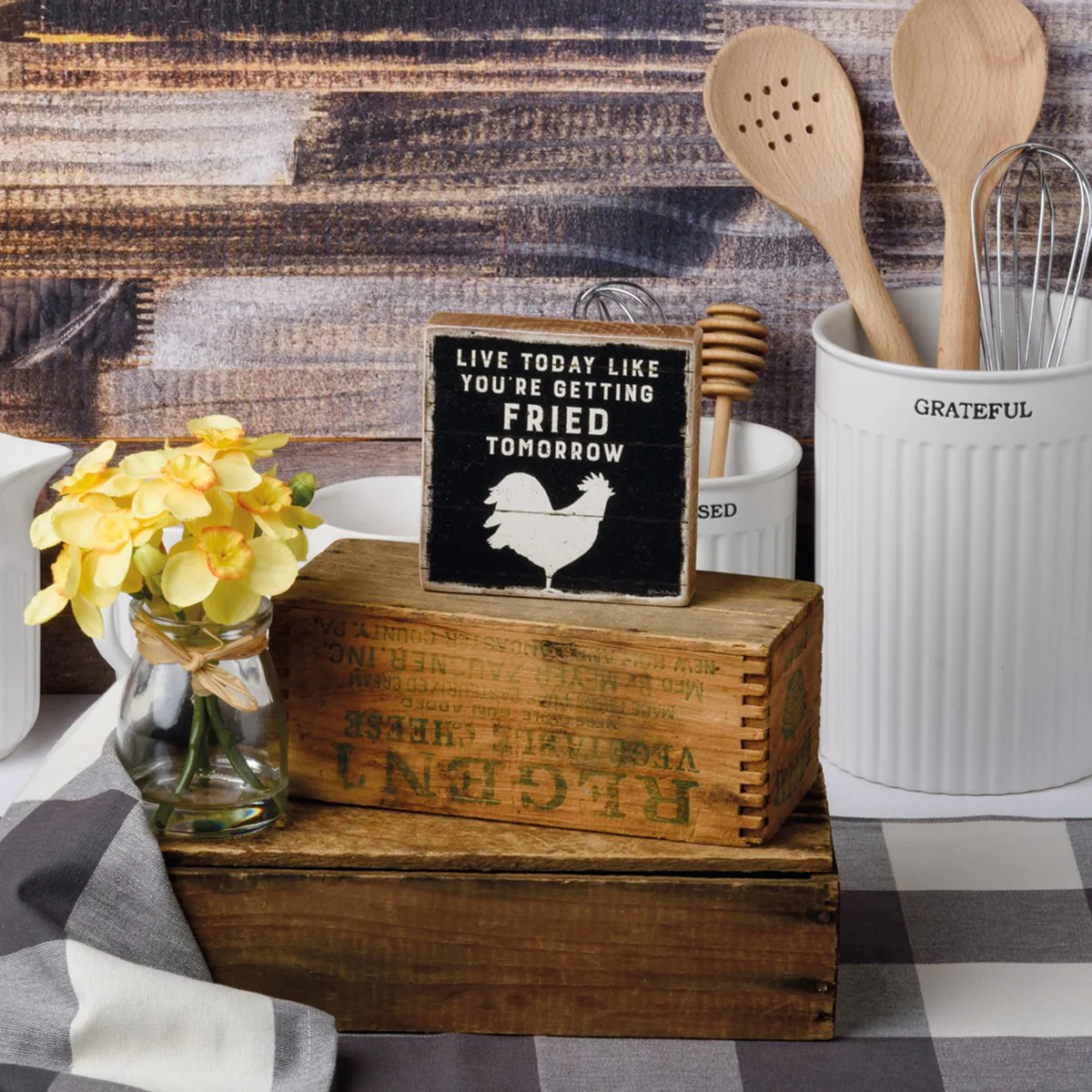 Live Like You'll Be Fried Tomorrow 4" Wooden Block Sign - Image 2
