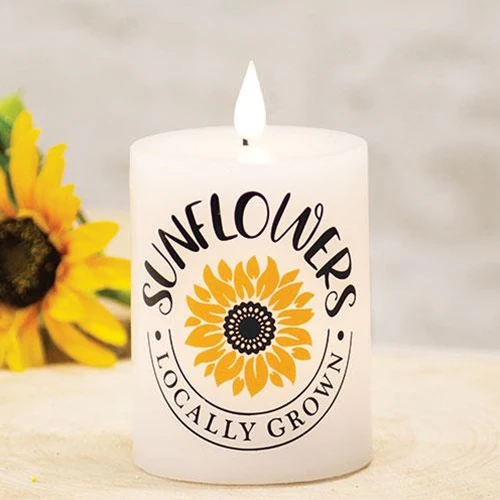 ๐ Locally Grown Sunflowers LED Pillar Candle 3" x 4"