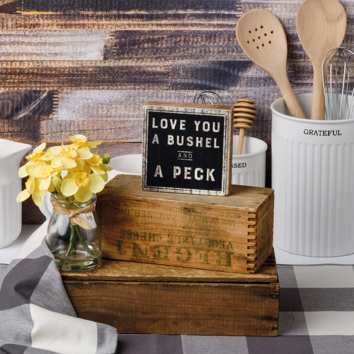 Love You A Bushel And A Peck Small 4" Wooden Block Sign - Image 2