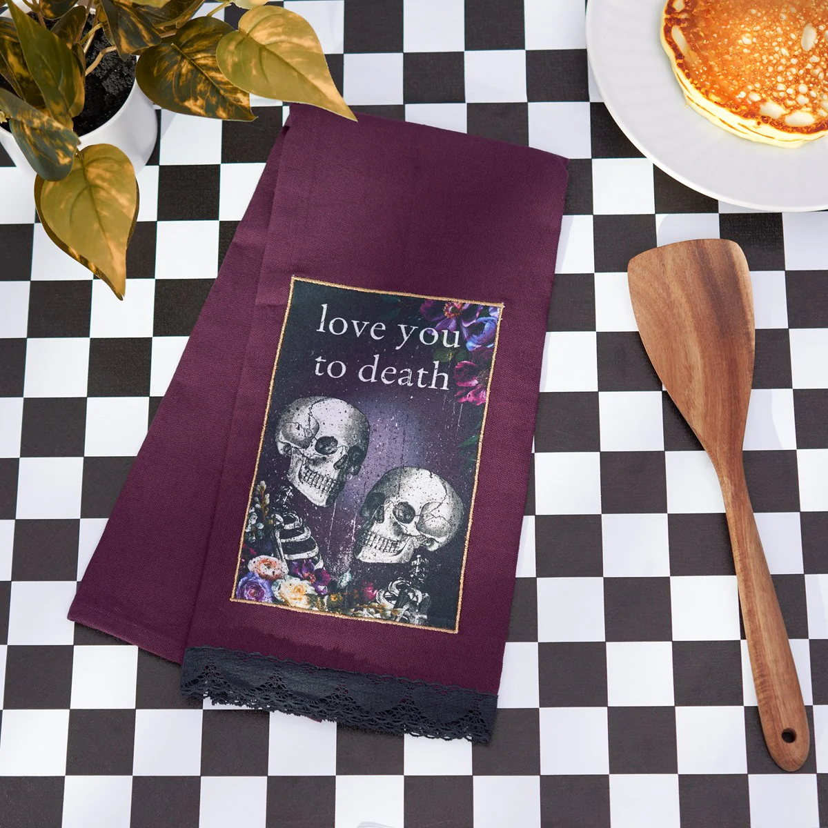 ๐ Love You To Death Skeleton Kitchen Towel - Image 3
