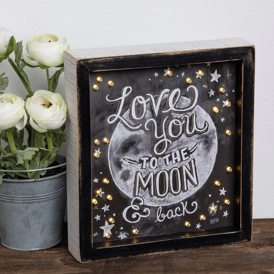 Love You To The Moon And Back Lighted Chalk Sign 9" H - Image 3