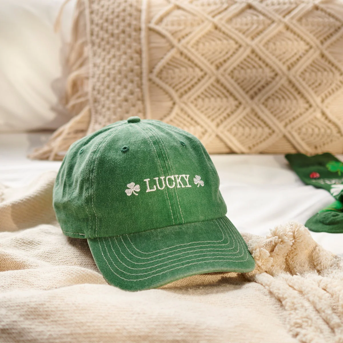 Lucky Shamrocks Distressed Green Baseball Cap - Image 2