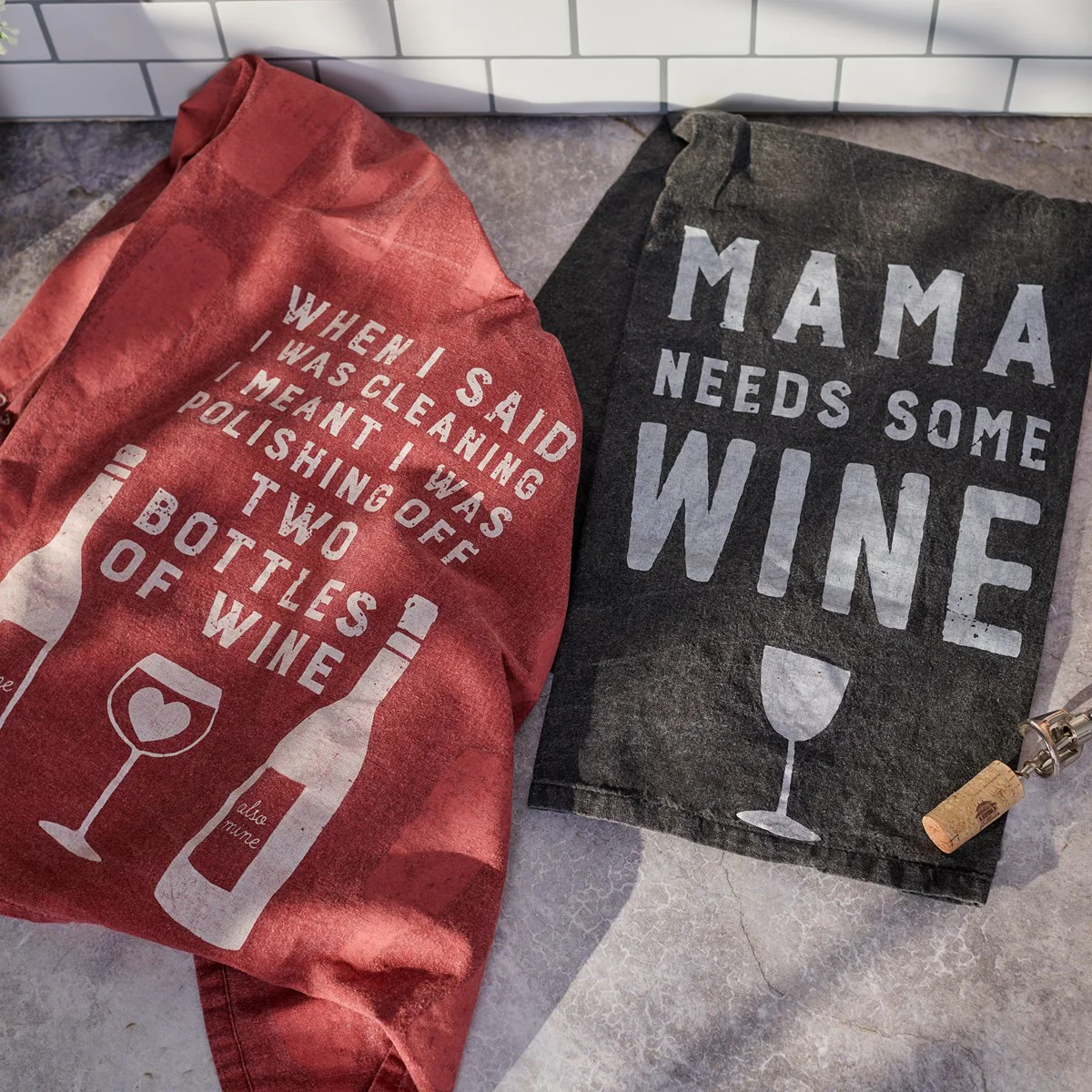 Mama Needs Some Wine Rustic Kitchen Towel - Image 3