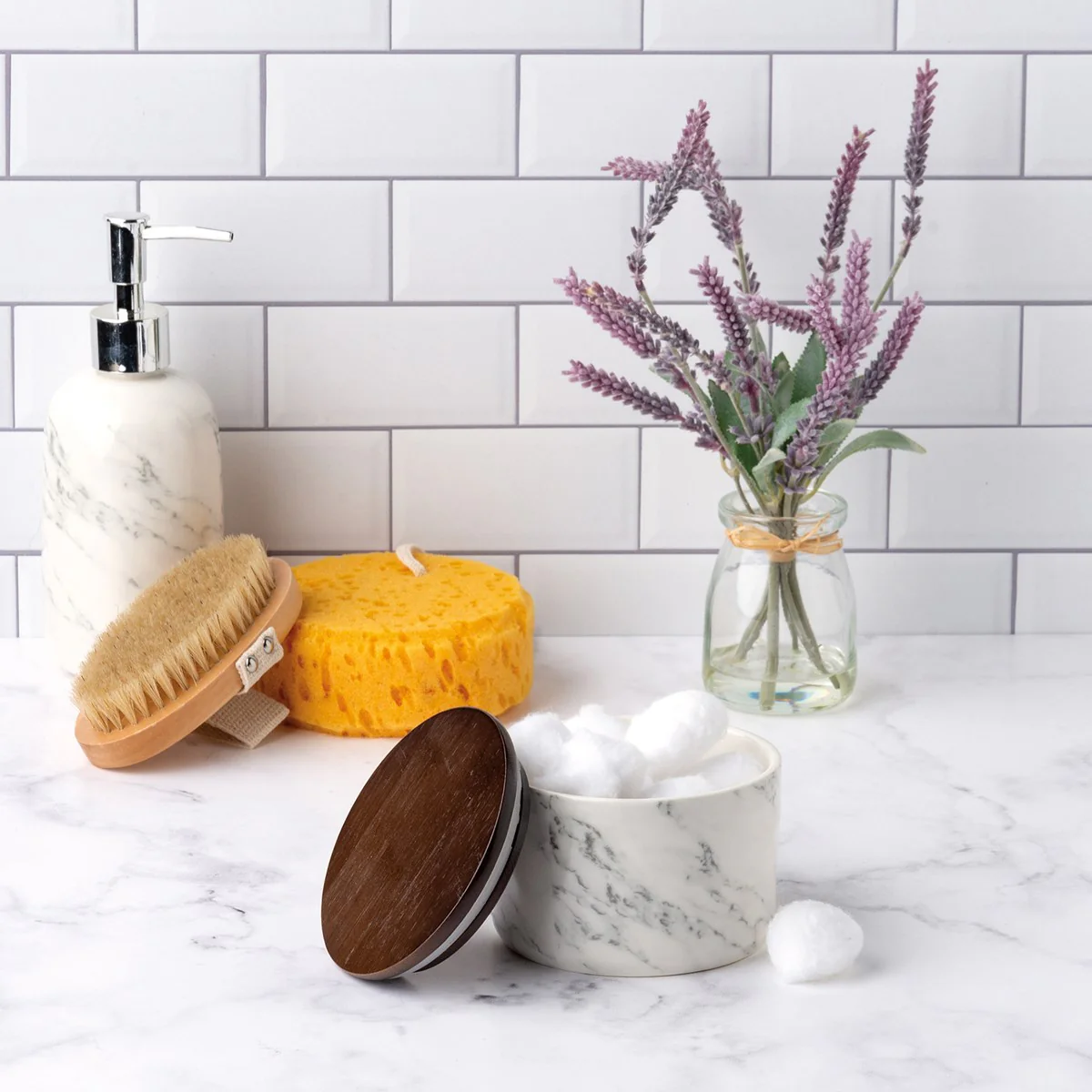 ๐ Marbled Stoneware Bathroom Canister With Lid - Image 2