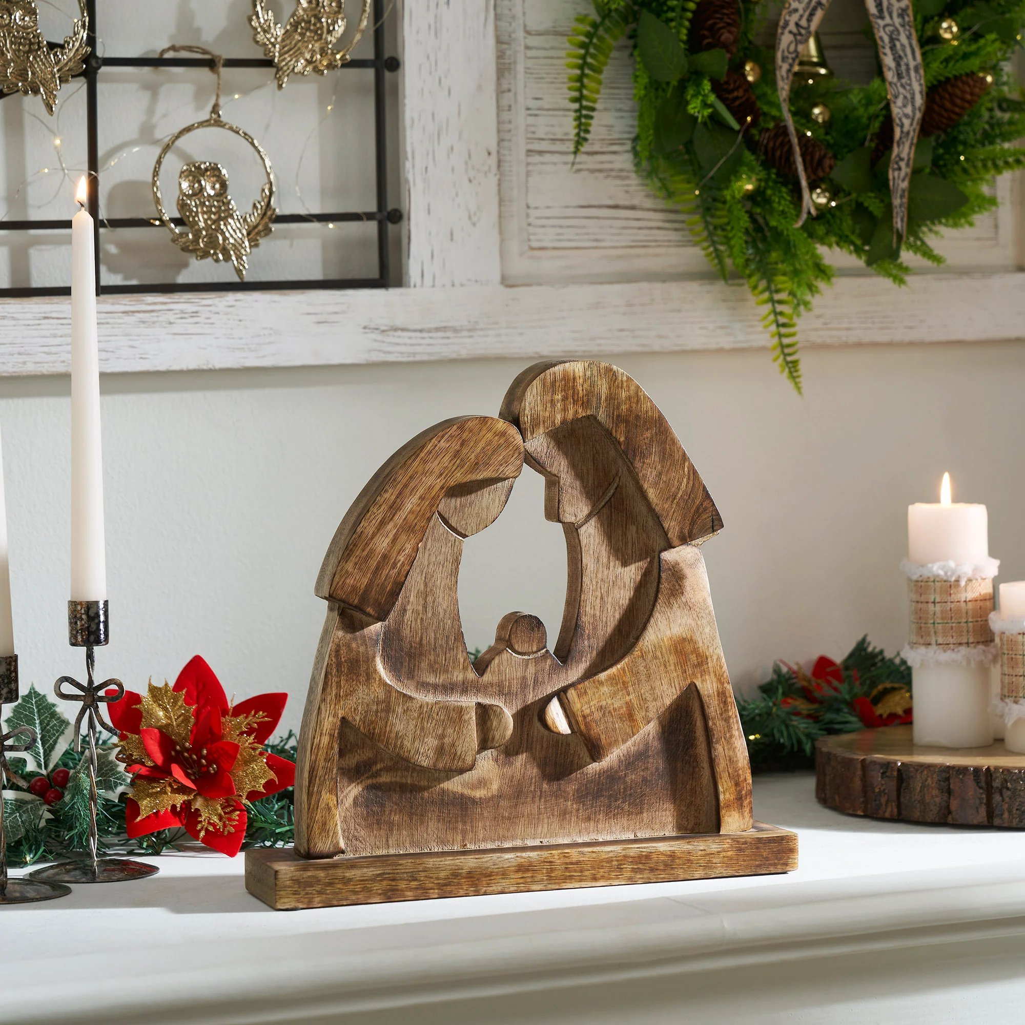 Mary and Joseph with Baby Wooden Decor 12" H