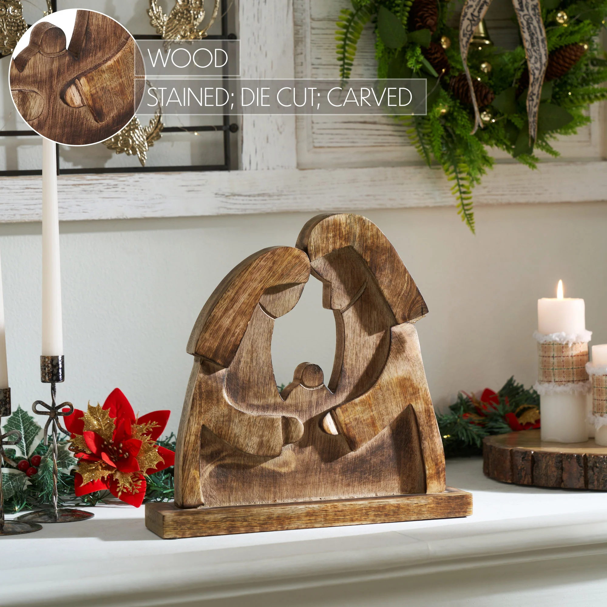 Mary and Joseph with Baby Wooden Decor 12" H - Image 4