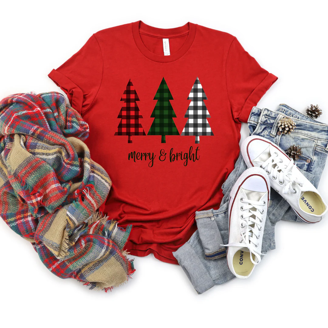 💙 Merry and Bright Buffalo Trees Christmas T-Shirt - Image 2