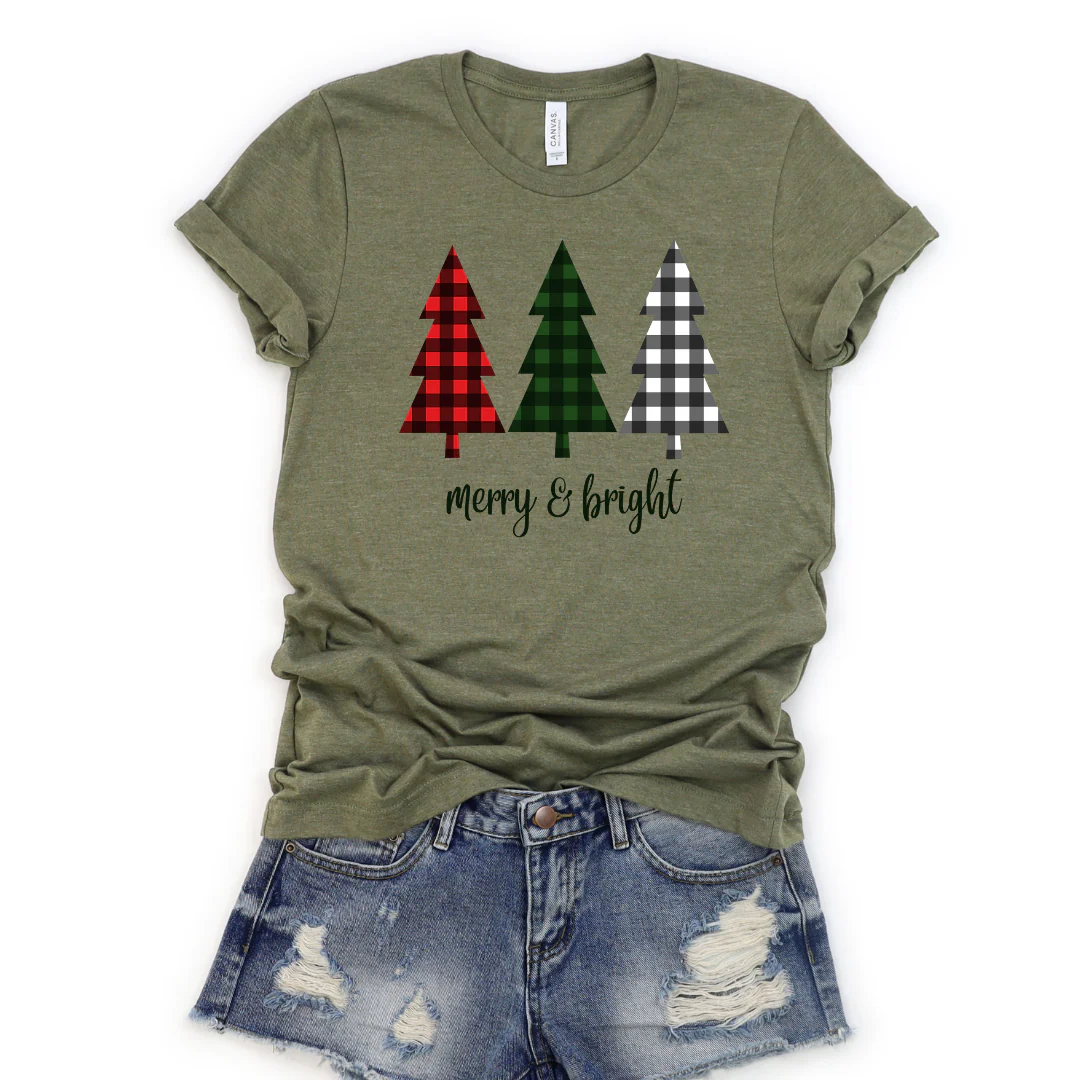 💙 Merry and Bright Buffalo Trees Christmas T-Shirt - Image 3