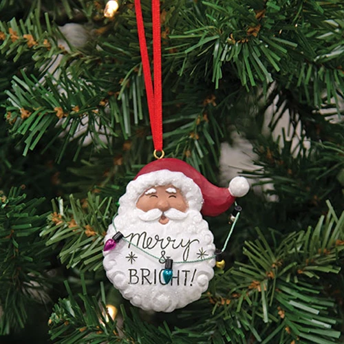 Merry & Bright Resin Santa Ornament - Image 2