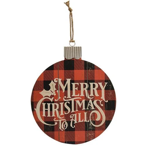 Merry Christmas Buffalo Plaid Bulb Shaped Sign