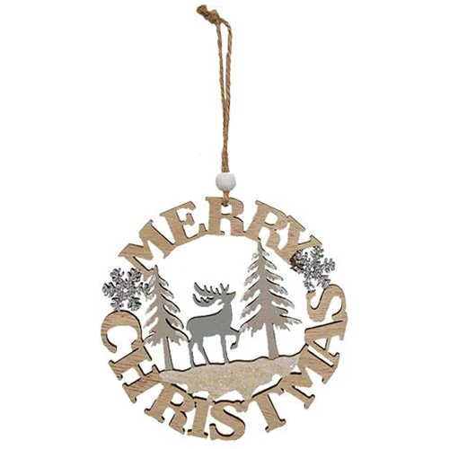 Merry Christmas Deer Cutout Wood Ornament - Image 2