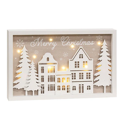 Merry Christmas LED Lighted Winter Village Framed Sign - Image 2