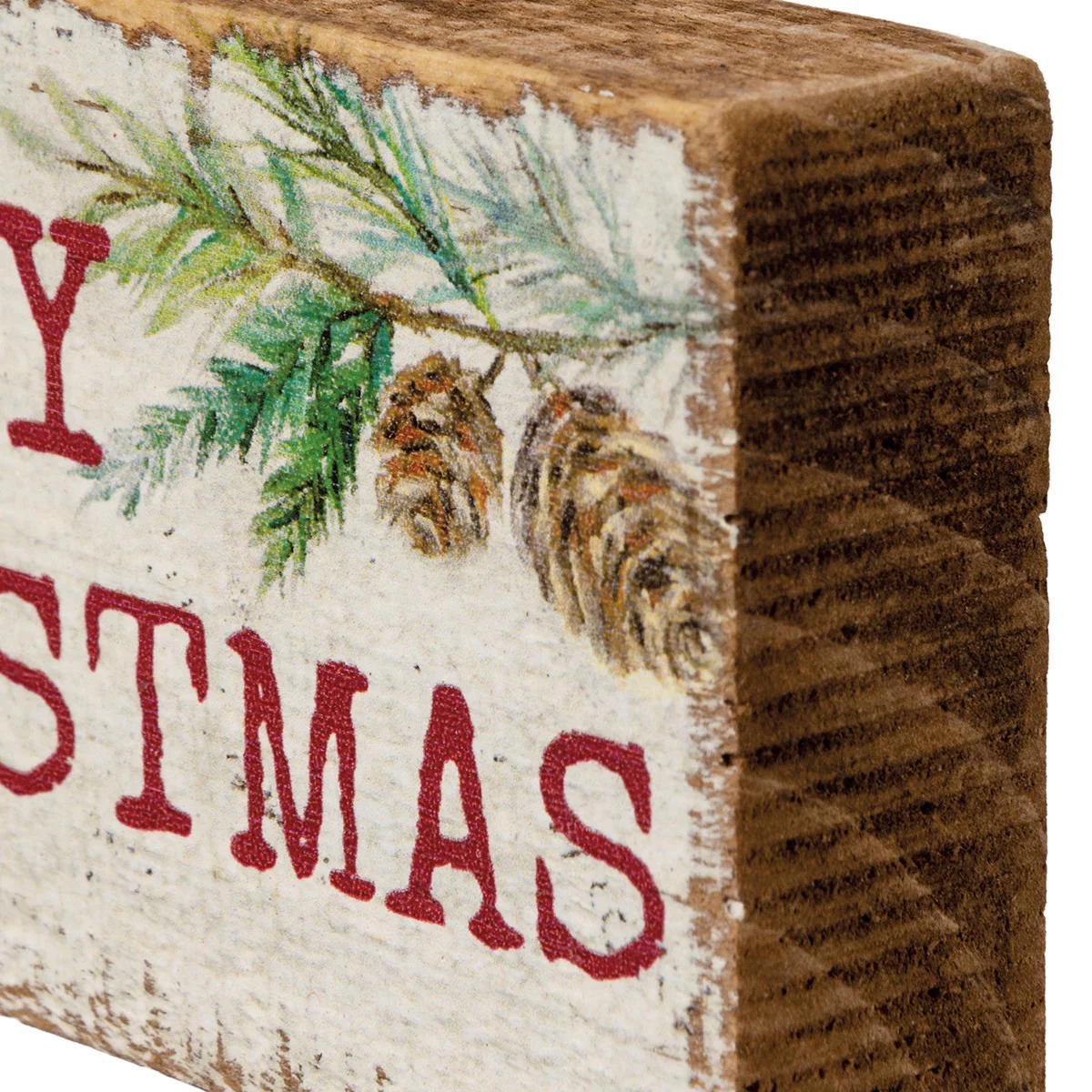 💙 Merry Christmas Pine Bough Mini Wooden Block Sign - Image 3