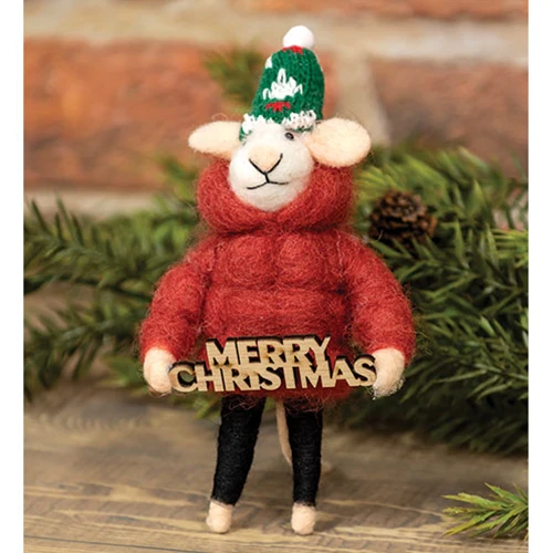 Merry Christmas Puffer Mouse Felt Ornament - Image 2