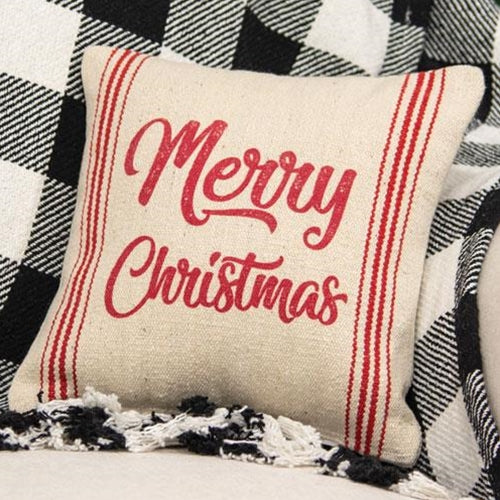 ๐ Merry Christmas Red Striped 10" Accent Pillow