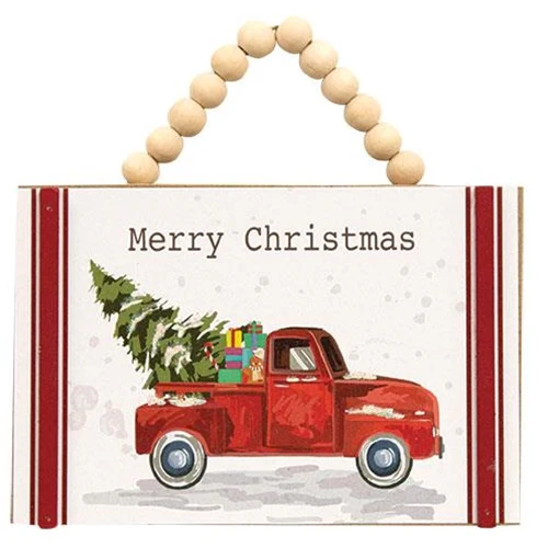 Merry Christmas Red Truck Beaded Ornament