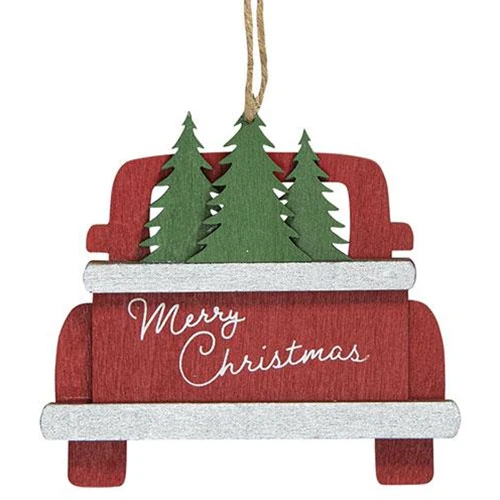 ๐ Merry Christmas Trees Truck Wooden Ornament