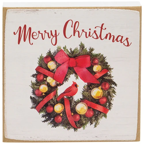 Merry Christmas Wreath 4" Small Square Block - Image 2