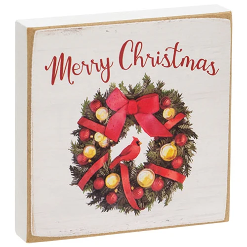 Merry Christmas Wreath 4" Small Square Block - Image 3