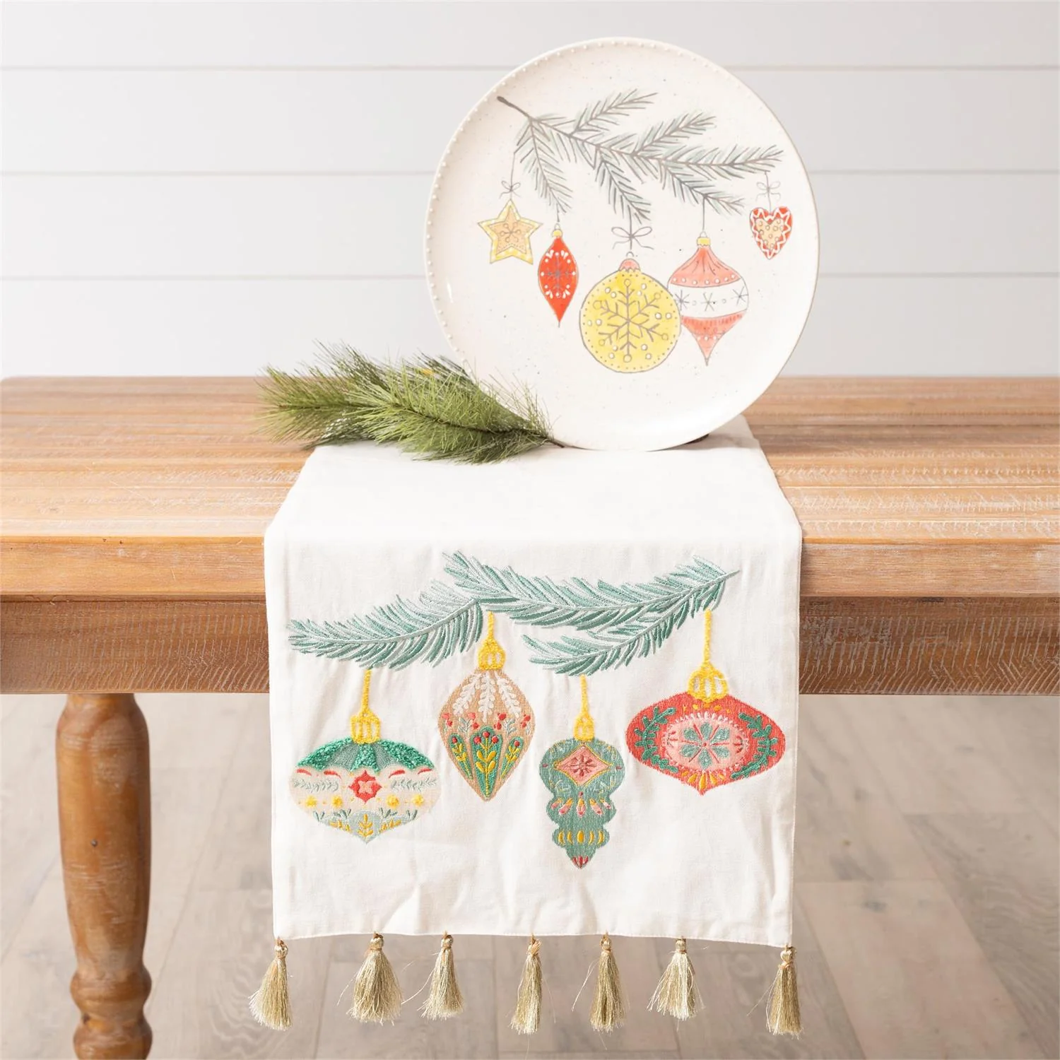 Merry Ornaments Embroidered 54" Table Runner - Image 2
