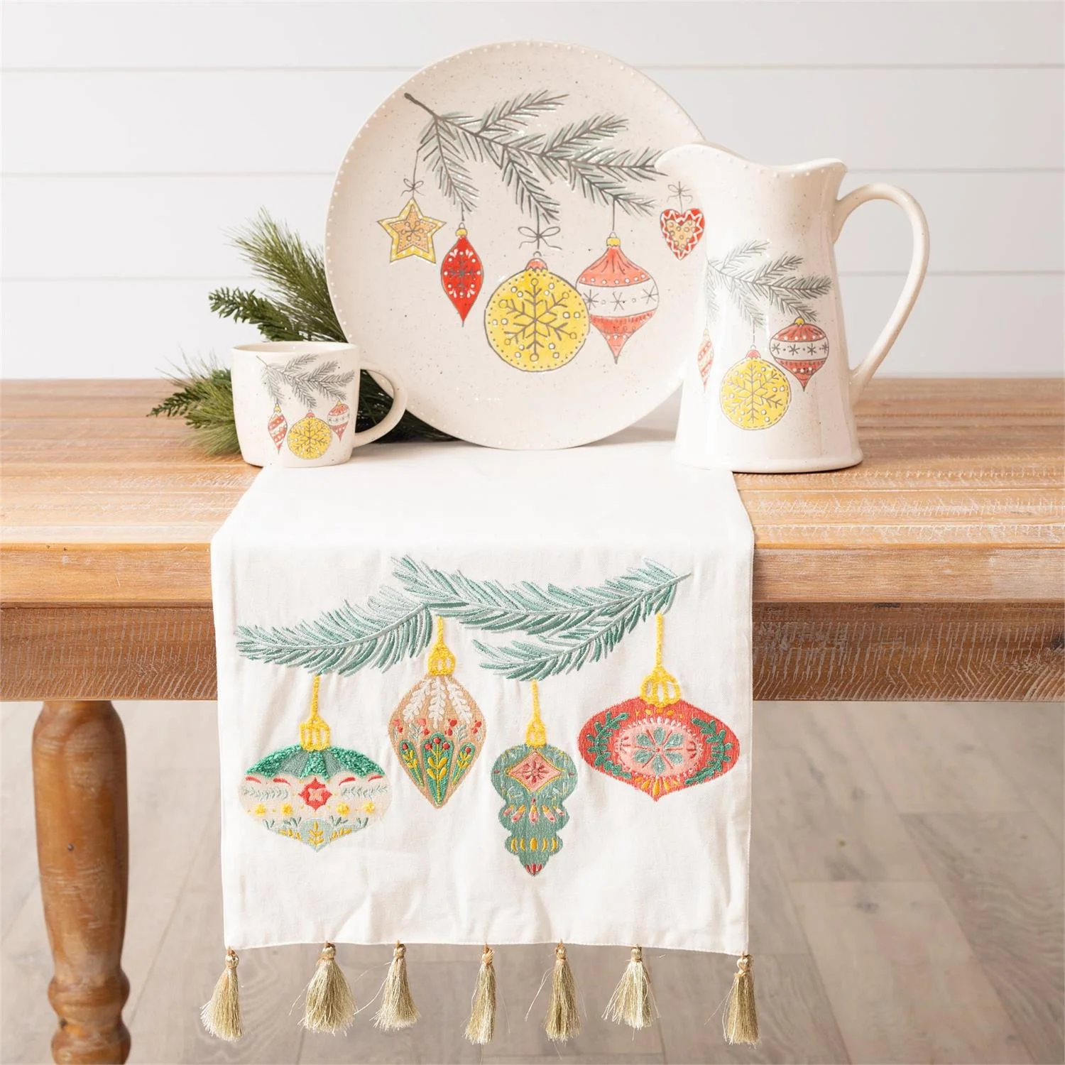Merry Ornaments Embroidered 54" Table Runner - Image 3