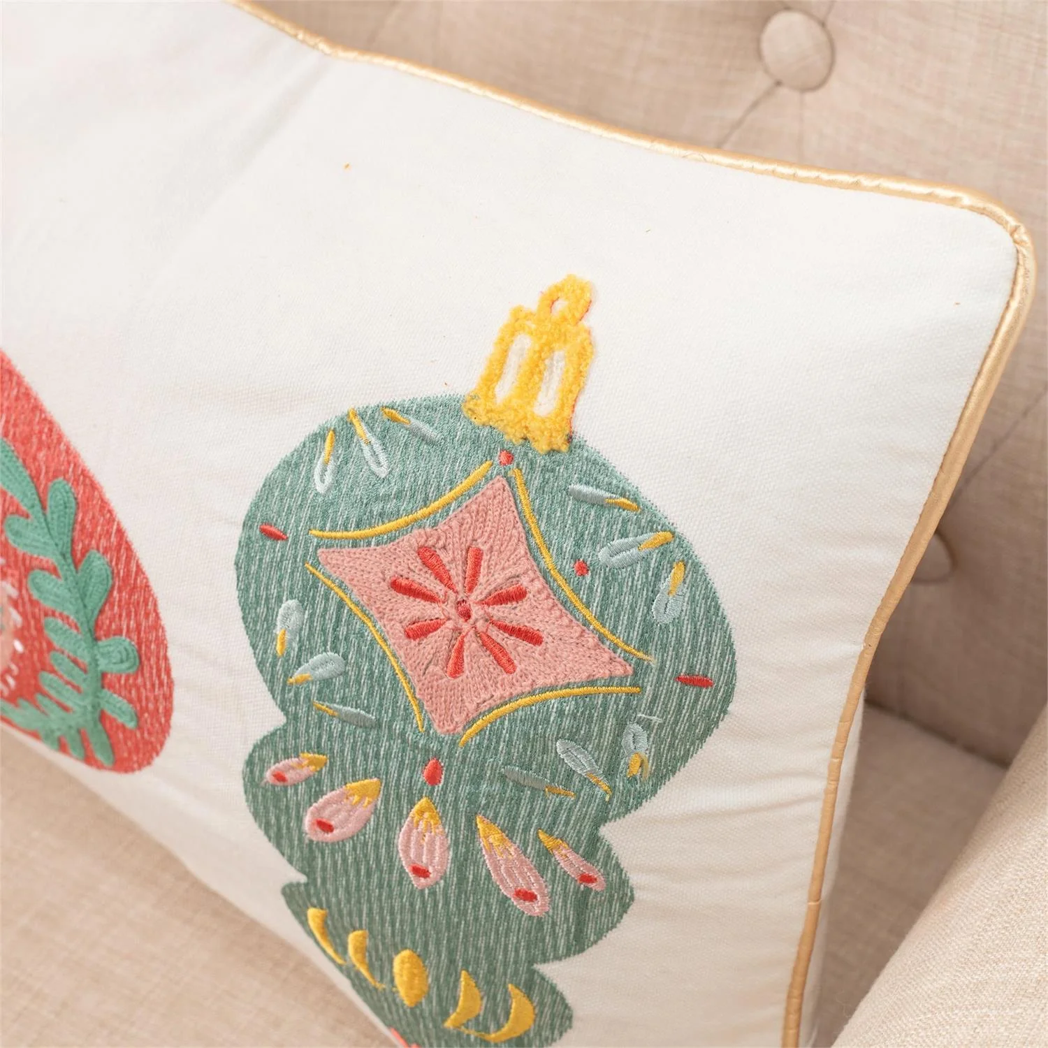 Merry Ornaments Embroidered Lumbar Pillow - Image 2