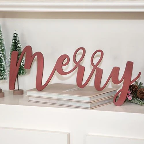 ๐ Merry Red Wood 18" Hanging Script Sign