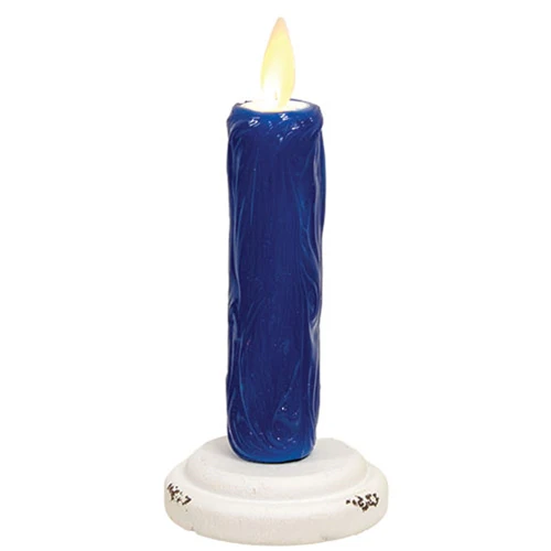 Midnight Blue Silicone Dipped Taper on Distressed White Wood Base 5.5" H