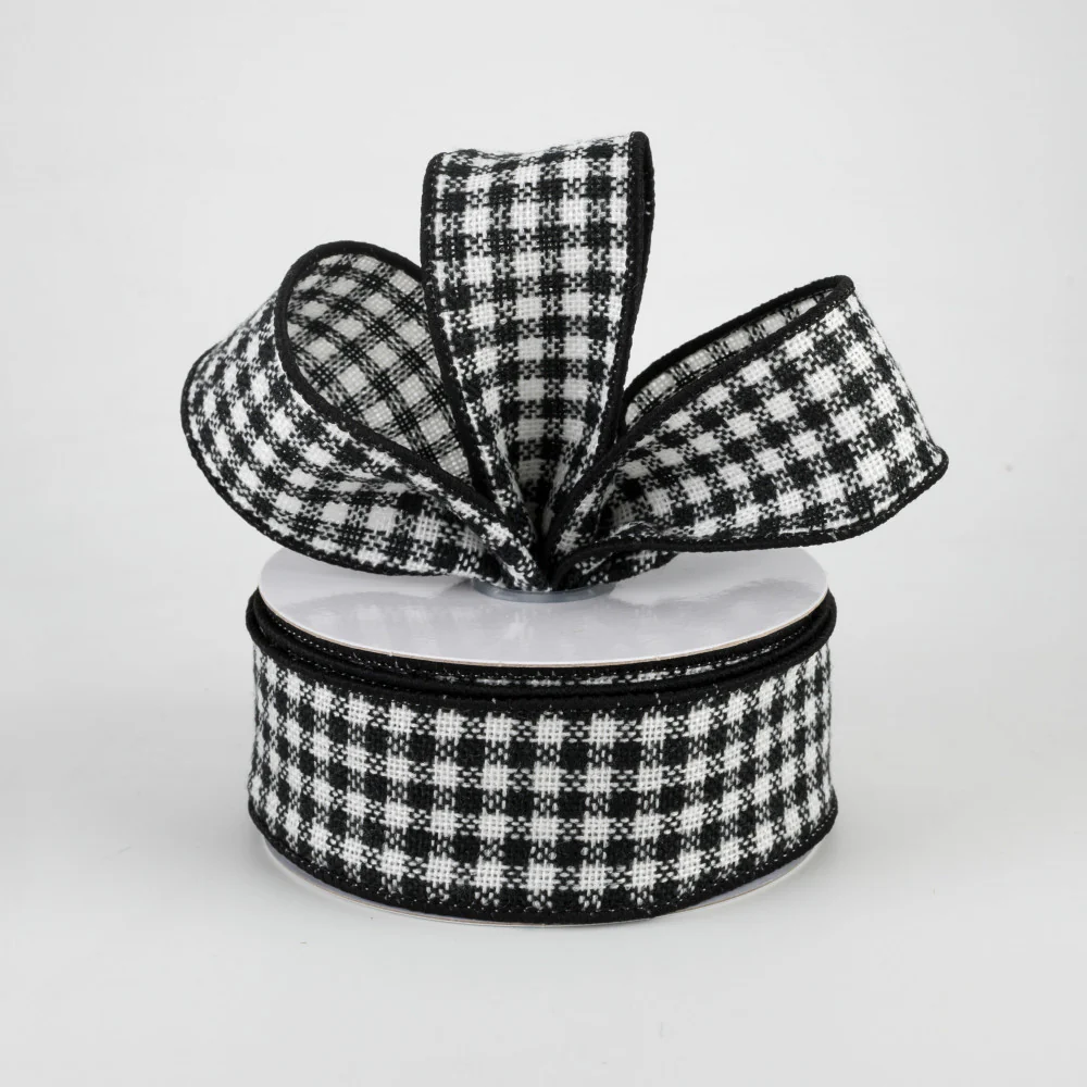 💙 Mini Black & White Woven Check Ribbon 1.5" x 10 yards - Image 2